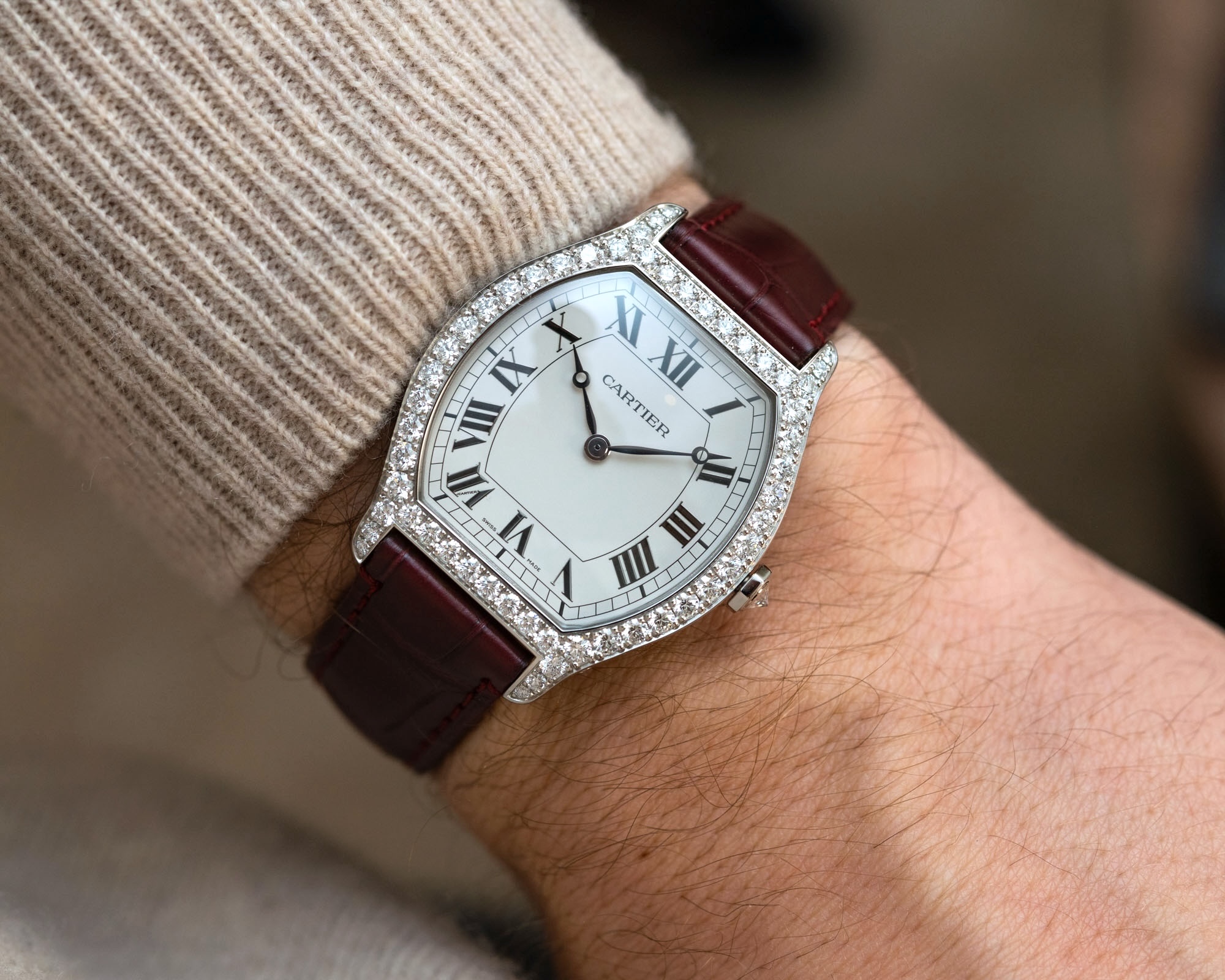 Cartier Tortue Platinum Diamond Dress Luxury Replica Watch